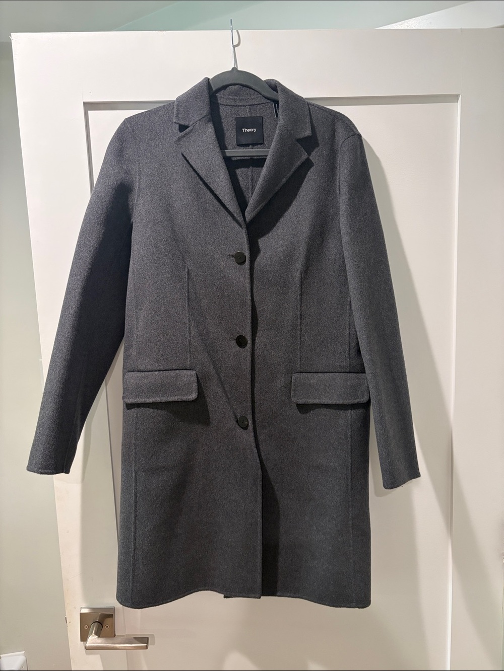 Theory Charcoal Gray Wool-Blend Single-Breasted Trench Coat